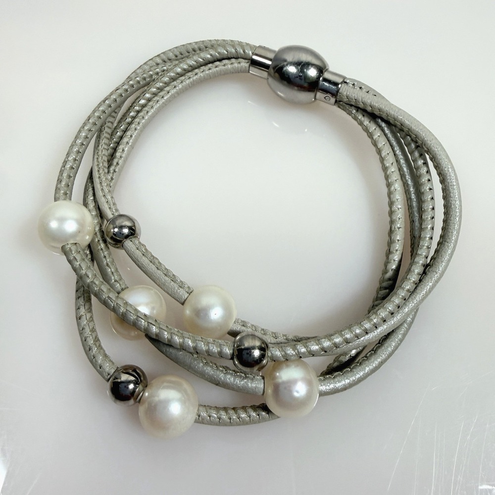 HSN Freshwater Pearl Bracelet Multi Strand Rhodium Plate Floating Magnetic 6.5